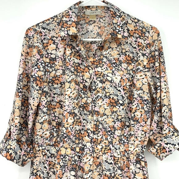 LOFT Floral Button Down Roll Tab Sleeve Dress - Picture 2 of 8